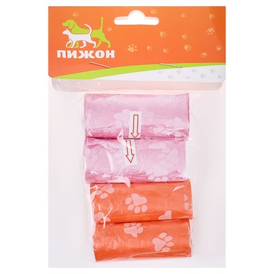Пакеты для уборки за собаками с узором (4 рулона по 15 пакетов 29×21 см), микс цветов