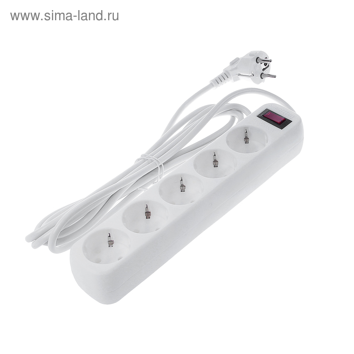 Сетевой фильтр Smartbuy, 5 розеток, 3 м, 10 А, 2200 Вт, с з/к, с выкл., белый - Фото 1