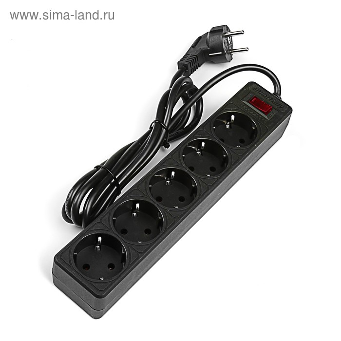 Сетевой фильтр Smartbuy One, 5 розеток, 1.8 м, 10 А, 2200 Вт, с з/к, черный - Фото 1