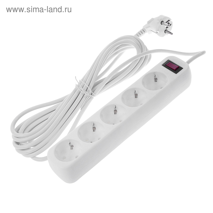 Сетевой фильтр Smartbuy, 5 розеток, 5 м, 10 А, 2200 Вт, с з/к, белый - Фото 1