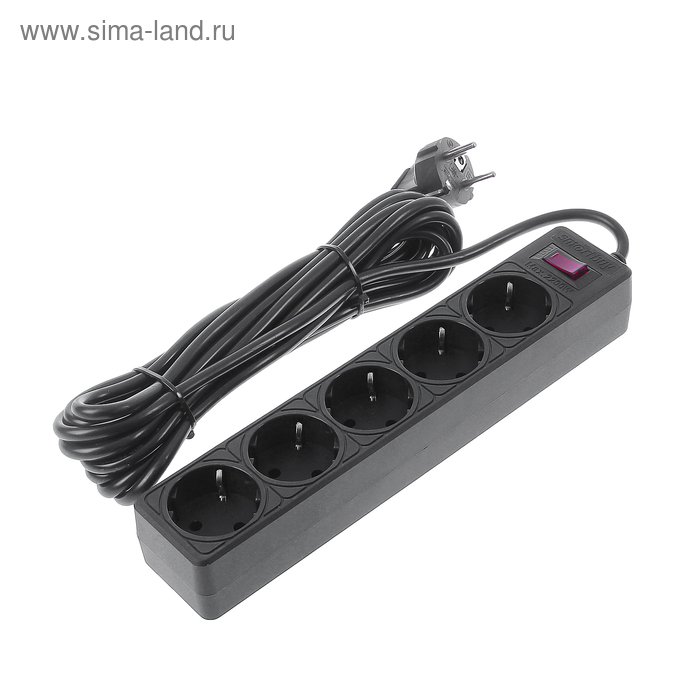 Сетевой фильтр Smartbuy One, 5 розеток, 5 м, 10 А, 2200 Вт, с з/к, черный - Фото 1