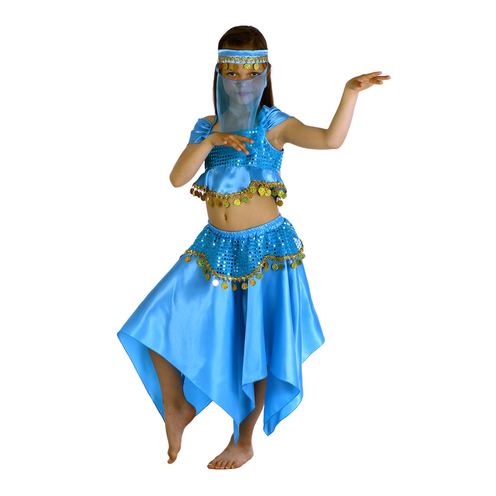 Карнавальный костюм &quot;Восточная красавица. Лейла&quot;, повязка, топ, юбка, цвет голубой, р-р 30, рост 110-116 см
