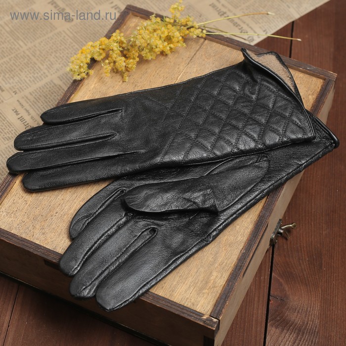 Перчатки женские "Антуанет" прошивка, подклад трикотаж, р-р 7,5, длина-24см, черный - Фото 1