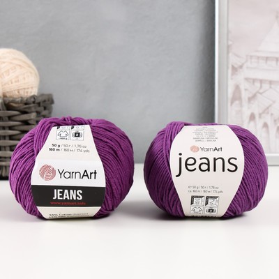 Пряжа для вязания спицами, крючком YarnArt, Jeans, 55% хлопок, 45% акрил, 160 м/50 г, (50 фиолетовый)