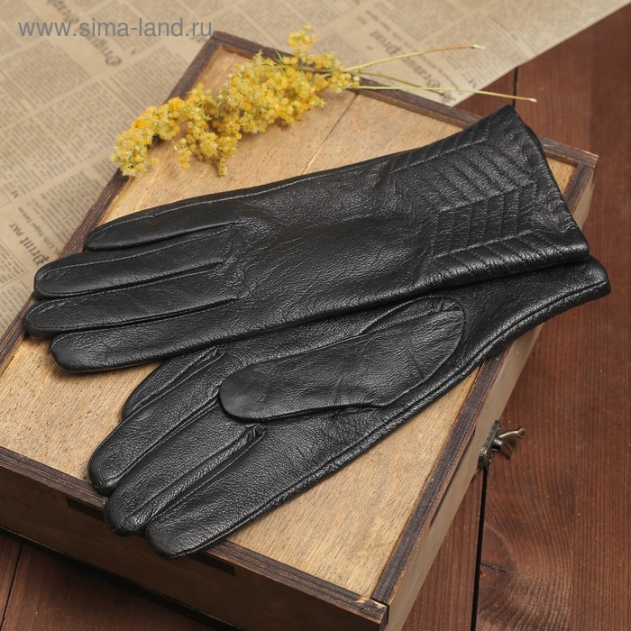 Перчатки женские "Калеопа" прошивка, подклад трикотаж, р-р 8,5, длина-24,5см, черный - Фото 1