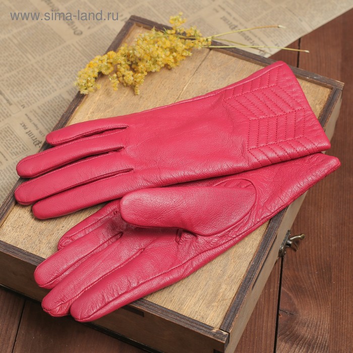 Перчатки женские, прошивка, подклад трикотаж, размерр 8,5, длина-24,5см, цвет малиновый - Фото 1