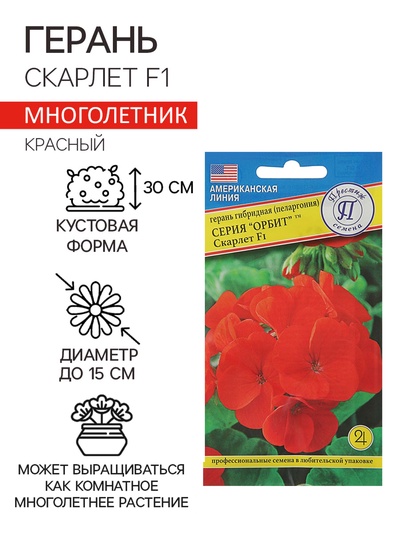 Семена комнатных цветов Герань "Скарлет", F1, 5 шт.