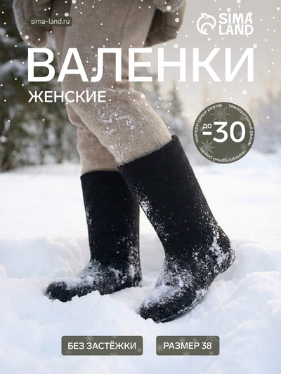 Валенки женские, цвет чёрный, размер 38 (26)