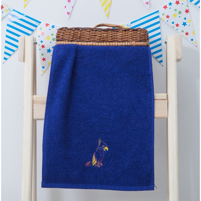 Махровое полотенце "Попугай", размер 30х60 см, цвет синий - Фото 1