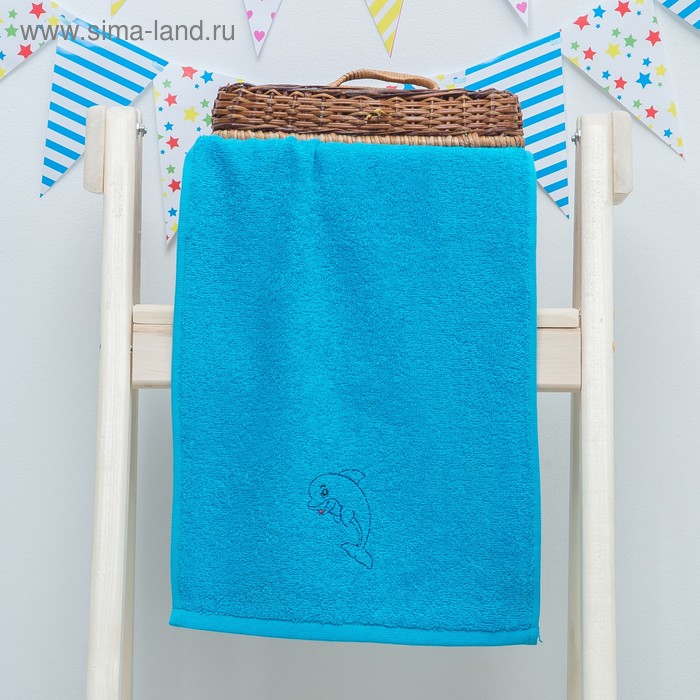Махровое полотенце "Дельфин", размер 50х90 см, цвет голубой - Фото 1
