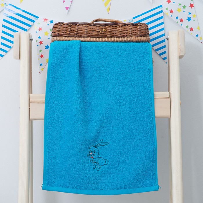 Махровое полотенце "Зайчик", размер 30х60 см, цвет голубой - Фото 1