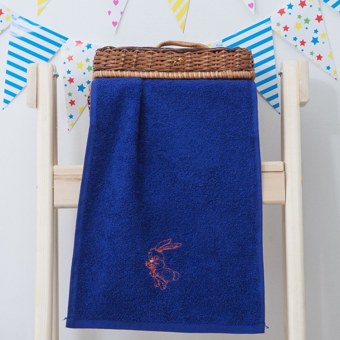 Махровое полотенце "Зайчик", размер 30х60 см, цвет синий - Фото 1