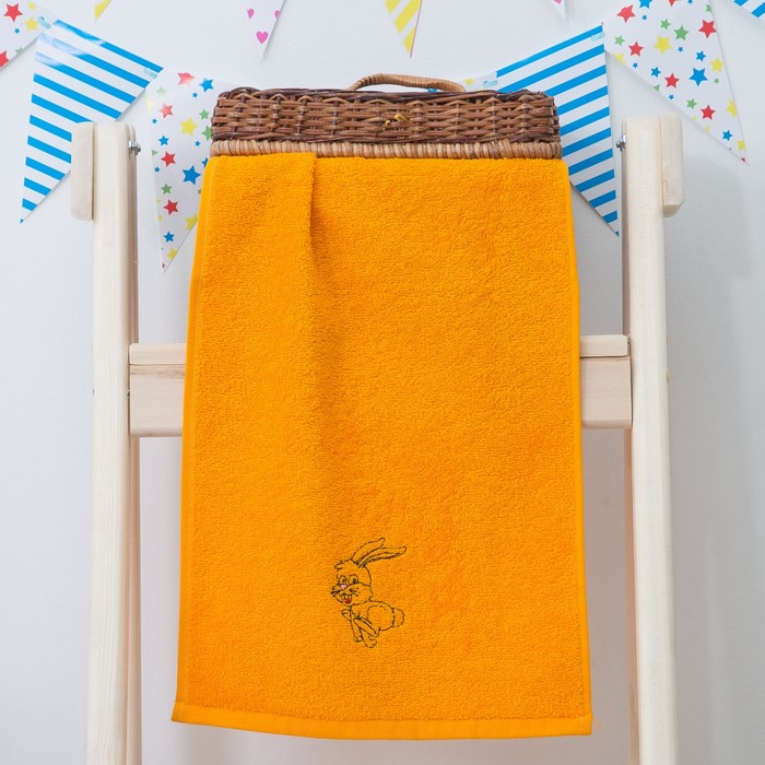 Махровое полотенце "Зайчик", размер 30х60 см, цвет оранжевый - Фото 1