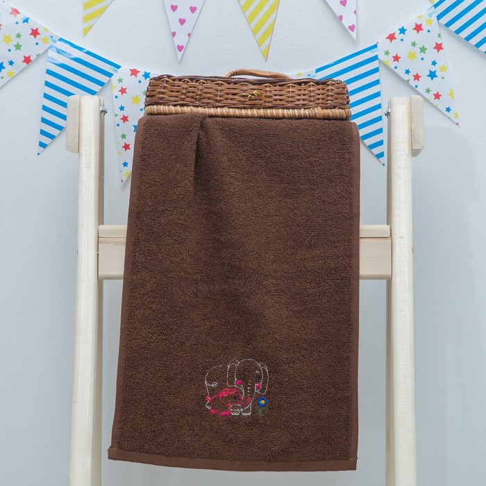 Махровое полотенце "Слоники", размер 30х60 см, цвет коричневый - Фото 1