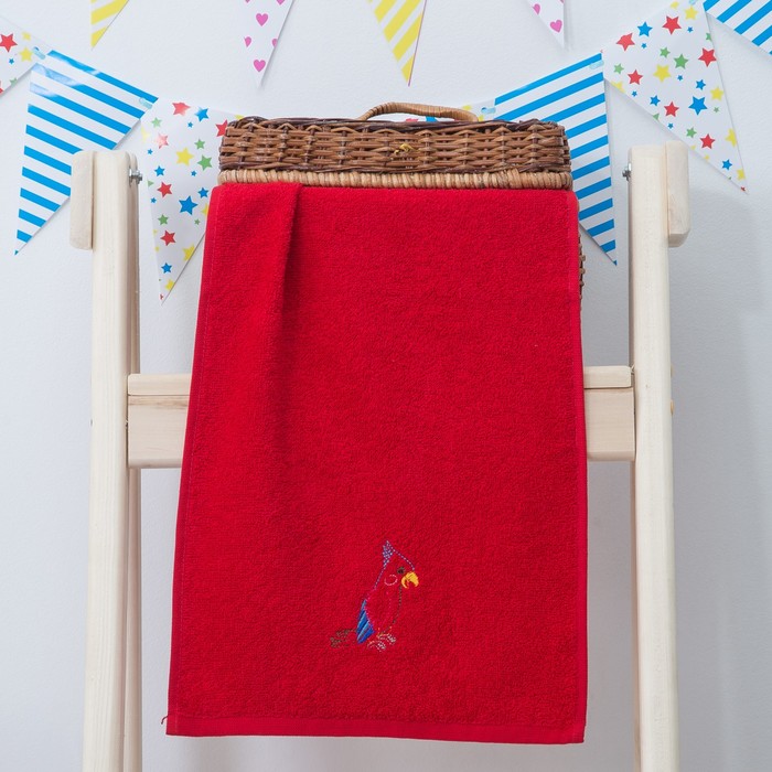 Махровое полотенце "Попугай", размер 30х60 см, цвет красный - Фото 1