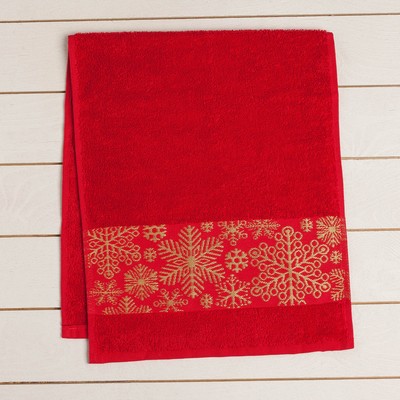 Полотенце махровое "Снежинки" красн 30х70 см 100% хл, 370гр/м2