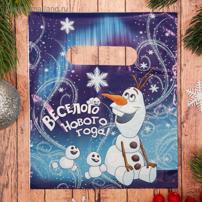 Пакет подарочный полиэтиленовый "Веселого Нового года", Холодное сердце: Олаф, 17х20 см - Фото 1