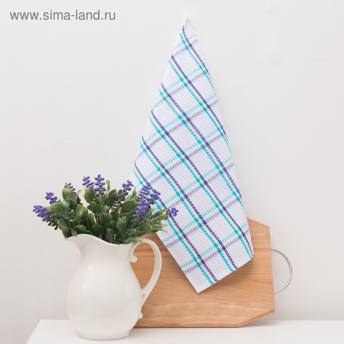 Вафельное полотенце "Spany home Care" 30х50 см, цвет бирюзовый/сиреневый - Фото 1