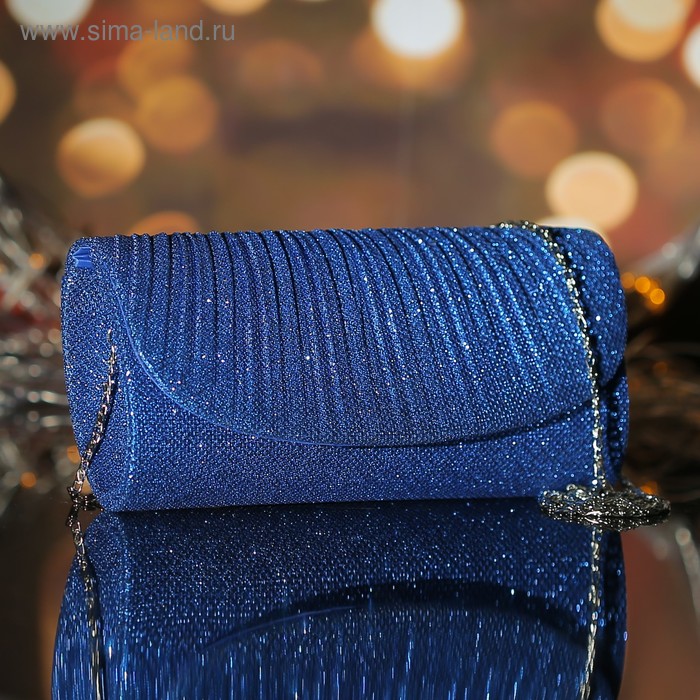 Клатч женский, отдел на магните, длинная цепь, цвет синий - Фото 1