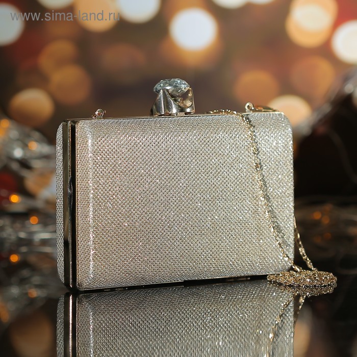 Клатч женский, отдел на фермуаре, длинная цепь, цвет бежевый - Фото 1