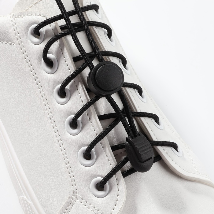 Шнурки для обуви, пара, круглые, с фиксатором, эластичные, d = 3 мм, 100 см, цвет чёрный - фото 1896605607