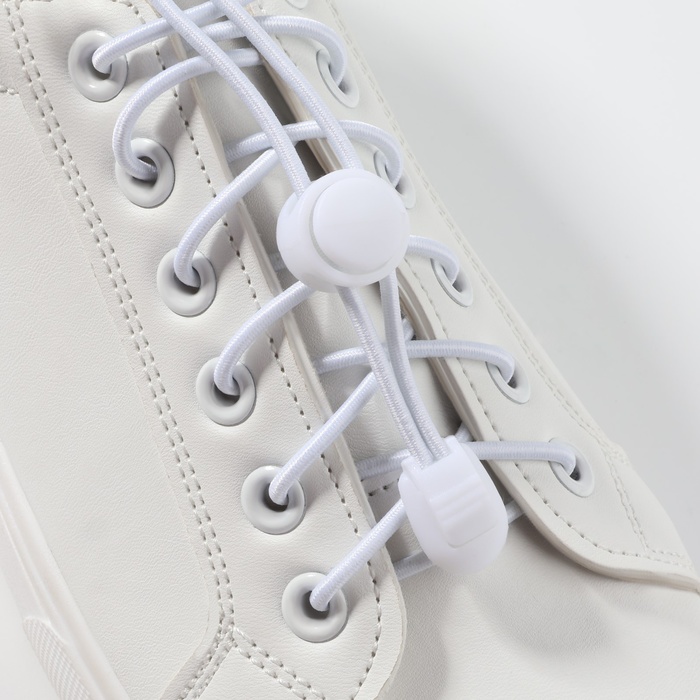Шнурки для обуви, пара, круглые, с фиксатором, эластичные, d = 3 мм, 100 см, цвет белый - фото 1898080826