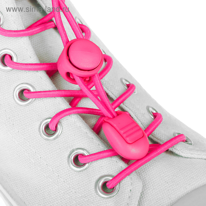 Шнурки для обуви, круглые, с фиксатором, эластичные, d = 3 мм, 100 см, пара, цвет розовый неоновый - Фото 1