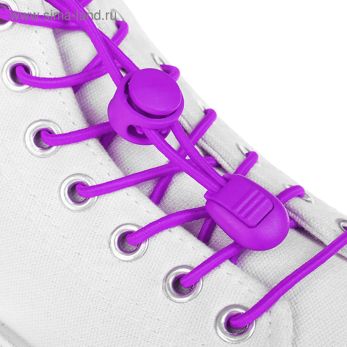 Шнурки для обуви, пара, круглые, с фиксатором, эластичные, d = 3 мм, 100 см, цвет фиолетовый неоновый - Фото 1