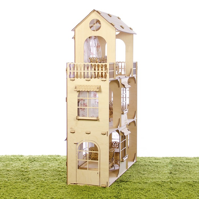 Конструктор «Большой кукольный дом», без мебели и текстиля, фанера — 3 мм, этаж: 33 см - фото 1884804242
