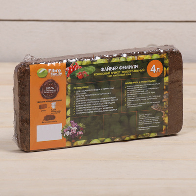 Субстрат кокосовый в блоке, 21 × 11 × 3 см, 4 л, индивидуальная упаковка