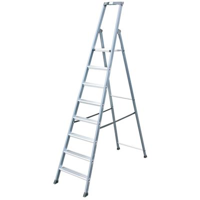 Стремянка KRAUSE MONTO SECURO, оградительная дуга с полкой, широкие ступени, 8 ступеней