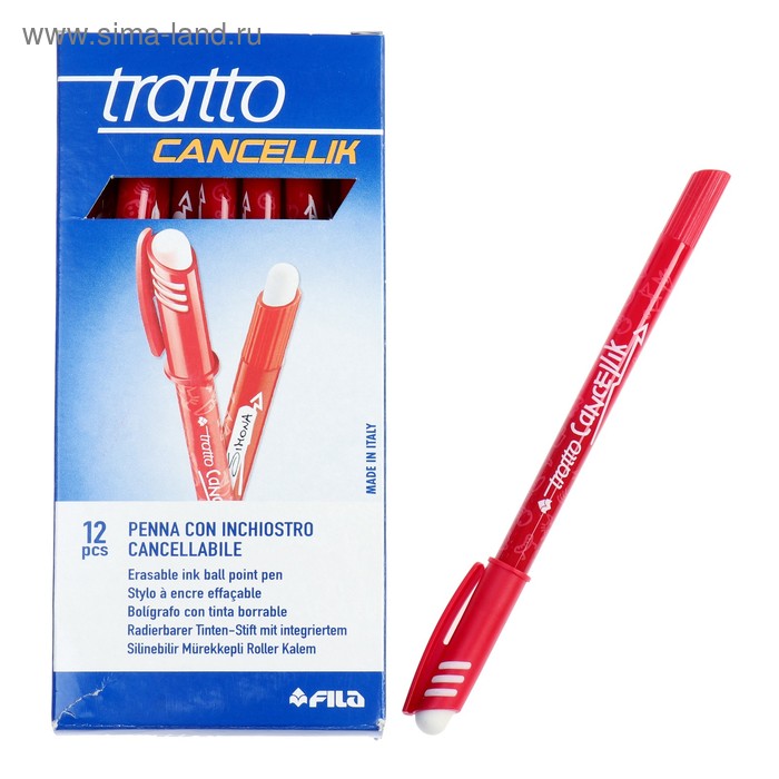 Ручка "пиши-стирай" шариковая Tratto Ftratto Cancellik + ластик красный 826102 - Фото 1