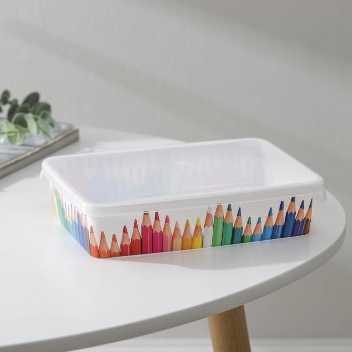 Корзина для хранения «Карандаши», 20.5×14×4.6 см, с крышкой, белая - Фото 1
