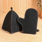 Набор для бани «Мужской», 5 предметов: шапка, коврик, рукавица, тапочки, сумка, шерсть 30%, полиэфир 70%, тёмный, «Добропаровъ» - Фото 3