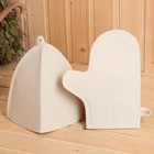 Набор для бани «Мужской», 5 предметов: шапка, коврик, рукавица, тапочки, сумка, шерсть 30%, полиэфир 70%, светлый, «Добропаровъ» - Фото 3