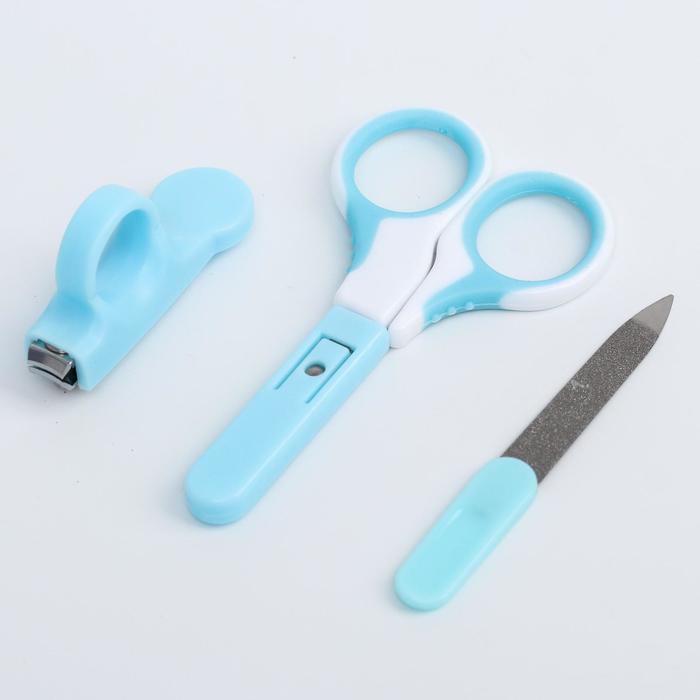 Детский маникюрный набор: безопасные ножницы с колпачком, щипчики, пилочка, от 0 мес., цвет голубой