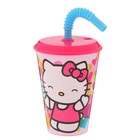 Стакан 430 мл "Hello Kitty. Сердечки", с соломинкой и крышкой - Фото 2