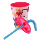 Стакан 430 мл "Hello Kitty. Сердечки", с соломинкой и крышкой - Фото 3