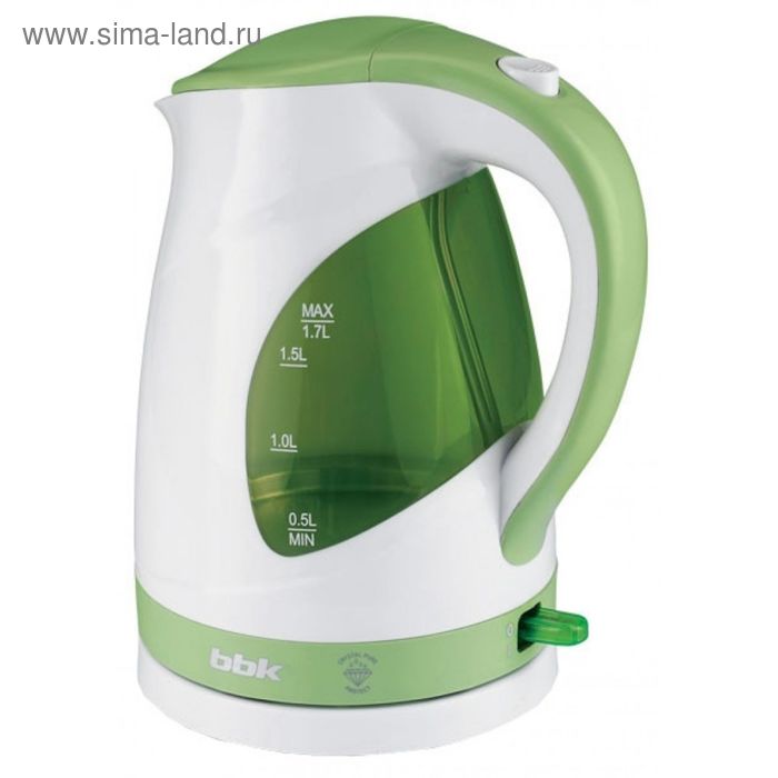Чайник электрический BBK EK1700P, пластик, 1.7 л, 2200 Вт, бело-зеленый