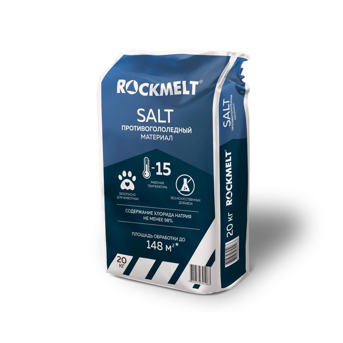 Реагент антигололёдный Rockmelt SALT, 20 кг, продолжительного действия, работает до -15°С, в пакете - Фото 1