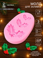 Молд для заливки Доляна «Ягодки и листочки», силикон, 3 ячейки, 8.5×5.5 см, розовый - Фото 1