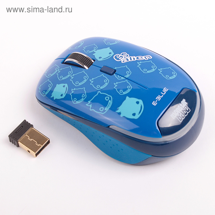 Мышь E-Blue Monster Babe, беспроводная, Blue Wave сенсор, 1480 dpi, USB, синяя - Фото 1