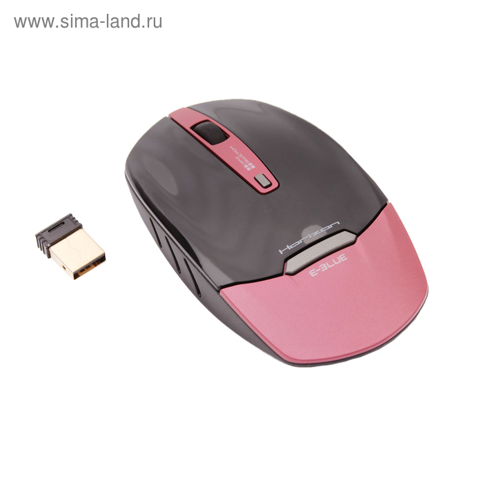 Мышь E-Blue Horizon, беспроводная, оптическая, 1800 dpi, 2xAAA, USB, черно-розовая - Фото 1