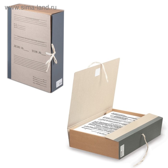 Короб архивный А4, 80 мм STAFF, переплетный картон, корешок-бумвинил, 2 х/б завязки, до 700 листов - Фото 1