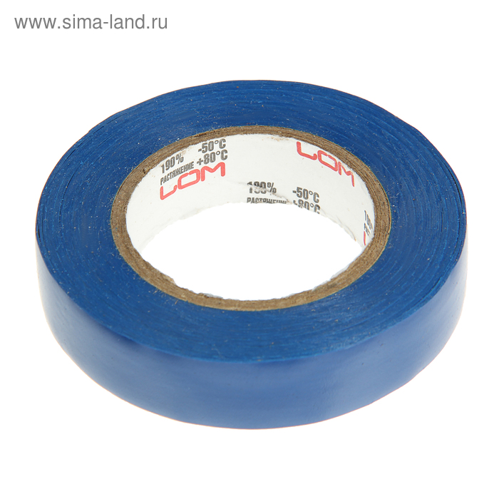 Изолента LOM, ПВХ, 15 мм х 14 м, 130 мкм, синяя - Фото 1