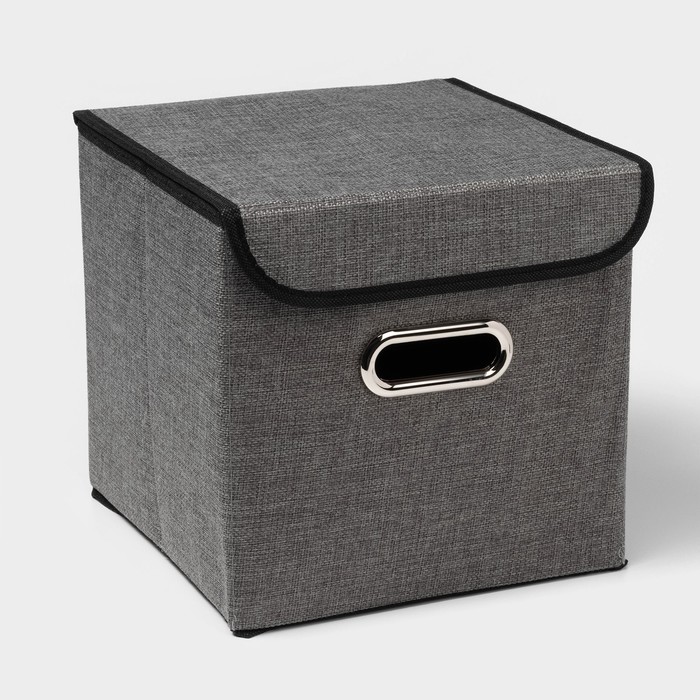 Короб стеллажный для хранения с крышкой «Офис», 25×25×25 см, цвет серый - Фото 1