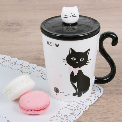 Кружка «Мяу», 300 мл, с керамической крышкой и ложкой, рисунок МИКС