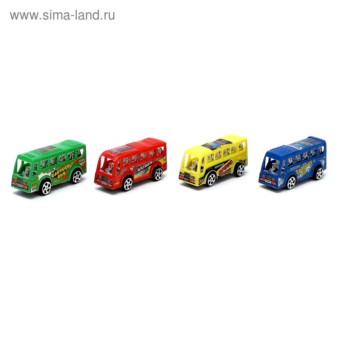 Автобус инерционный" Мини город", набор 4 шт, цвета МИКС - Фото 1