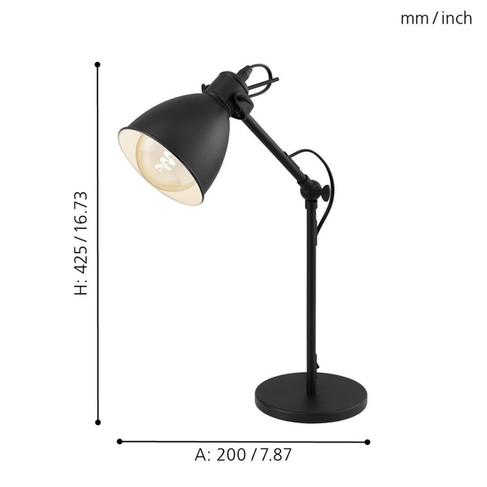 Настольная лампа Priddy 1x40Вт E27 чёрный 42,5см - фото 1906880160
