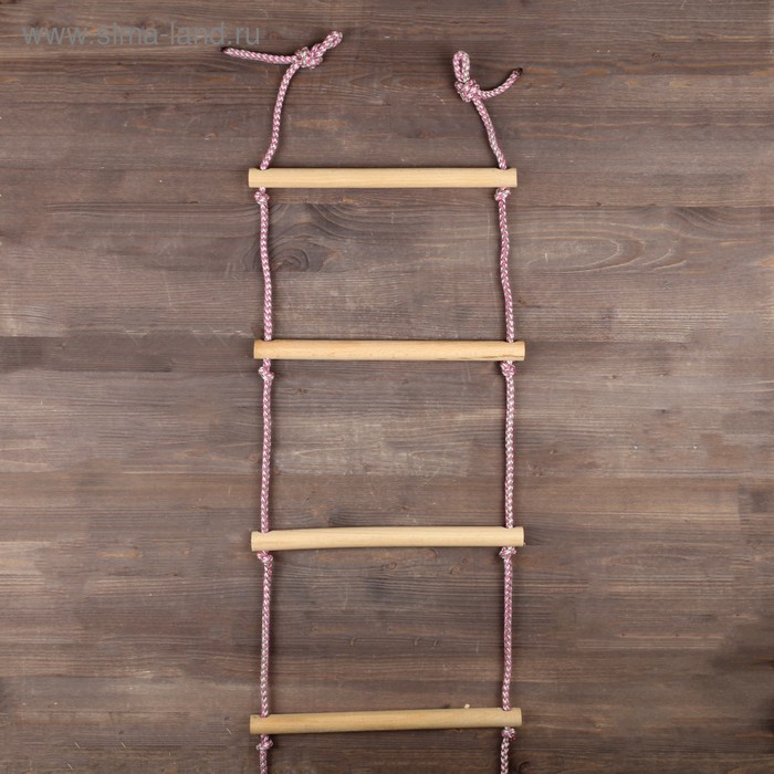 Лестница веревочная деревянная, неокрашенная, 2 м, цвет веревок микс - Фото 1